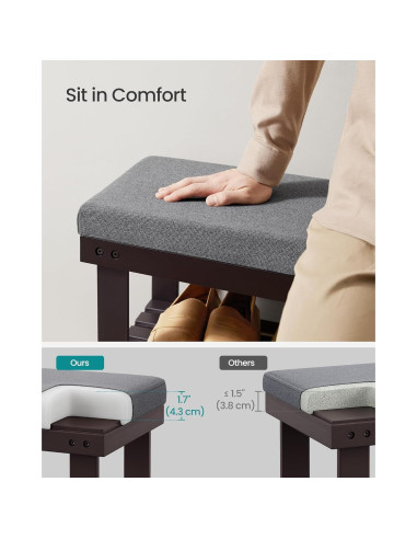 Banco de Zapatos SONGMICS de Bambú 3 Niveles Nogal Gris