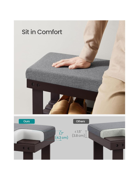 Banco de Zapatos SONGMICS de Bambú 3 Niveles Nogal Gris