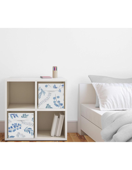 Cajas de Almacenamiento Plegables Sweet Jojo Designs - Set 2 - Floral Botánico Azul