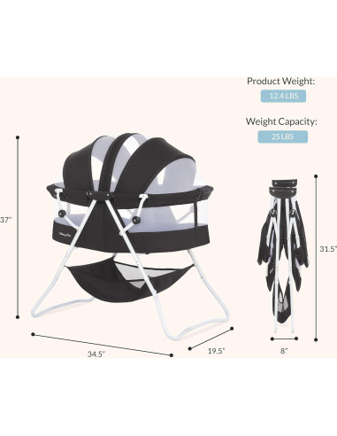 Cuna Karley Dream On Me Negra, Ligera y Espaciosa para Bebés
