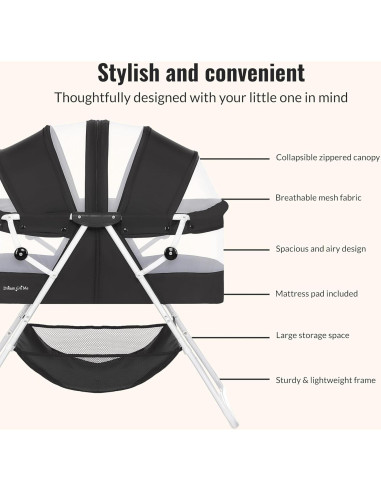 Cuna Karley Dream On Me Negra, Ligera y Espaciosa para Bebés