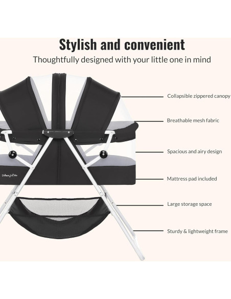 Cuna Karley Dream On Me Negra, Ligera y Espaciosa para Bebés