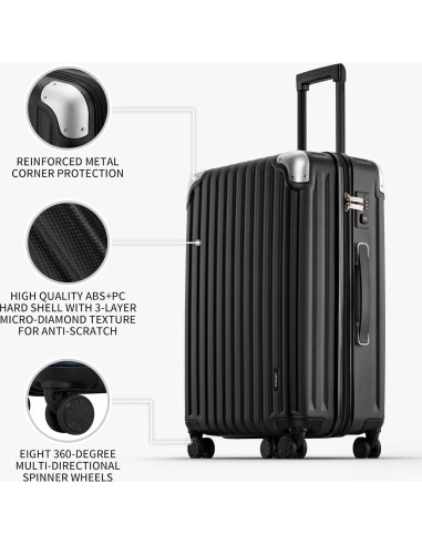 Conjunto de Equipaje LEVEL8 Grace 3 Piezas Negro 20/24/28 Pulgadas