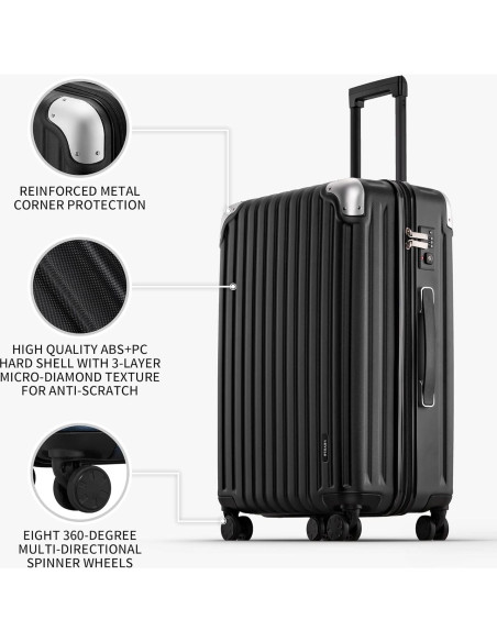 Conjunto de Equipaje LEVEL8 Grace 3 Piezas Negro 20/24/28 Pulgadas