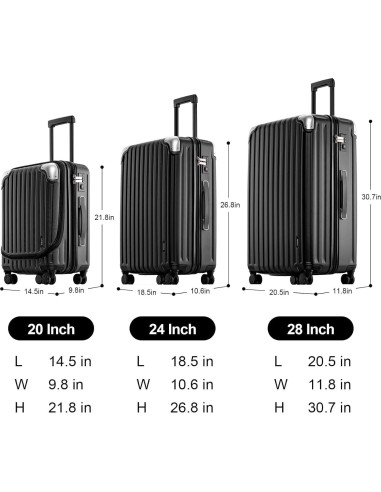 Conjunto de Equipaje LEVEL8 Grace 3 Piezas Negro 20/24/28 Pulgadas