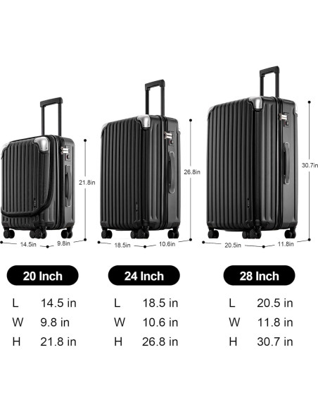 Conjunto de Equipaje LEVEL8 Grace 3 Piezas Negro 20/24/28 Pulgadas