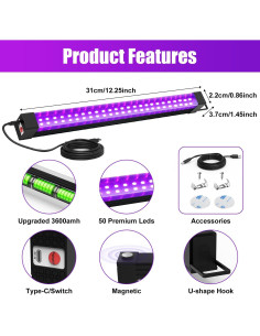 Barra de Luz Negra Recargable Sayitwill 2 Paquetes 10W 2