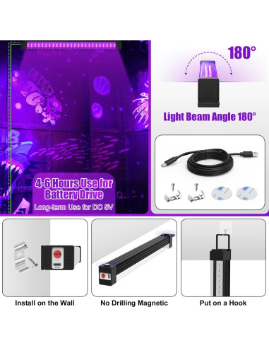 Barra de Luz Negra Recargable Sayitwill 2 Paquetes 10W