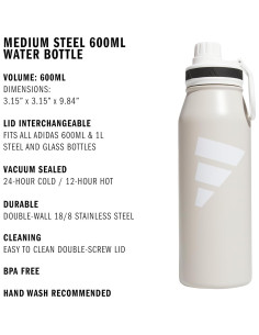 Botella de Agua de Metal Adidas 1L Doble Pared Acero Inoxidable 2