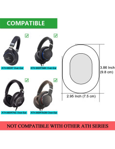 Almohadillas de Repuesto JARMOR para Auriculares Audio-Technica ATH-MSR7 - Cuero de Proteína y Espuma de Memoria 2