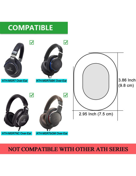 Almohadillas de Repuesto JARMOR para Auriculares Audio-Technica ATH-MSR7 - Cuero de Proteína y Espuma de Memoria