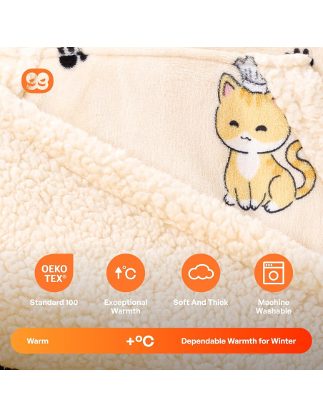 Manta con Capucha Giggling Getup Sherpa para Adultos - Gato Beige
