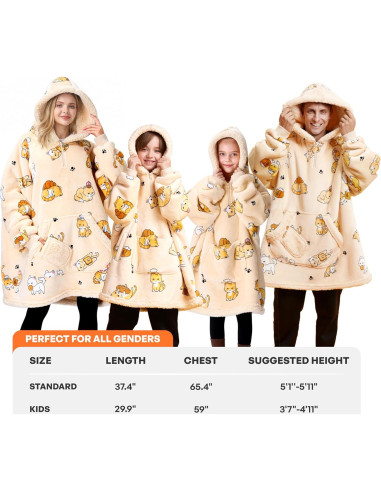 Manta con Capucha Giggling Getup Sherpa para Adultos - Gato Beige