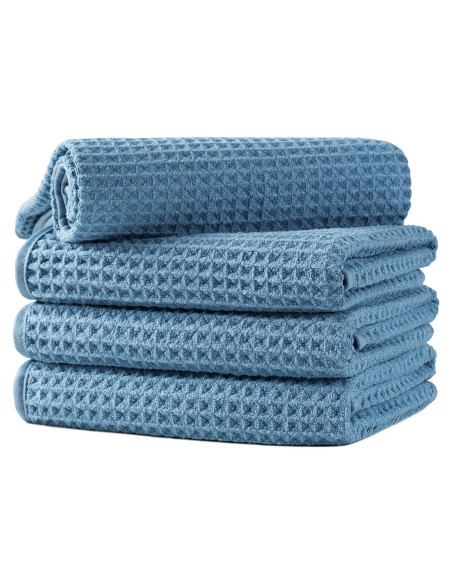 Conjunto de 4 Toallas de Mano Microfibra Azul 40x66 cm