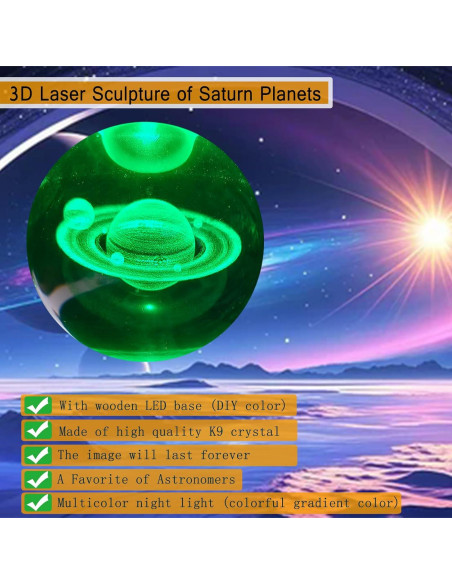 Bola de Cristal Saturno 80mm con Base LED Multicolor KAZETEC