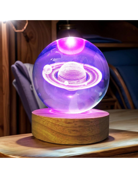 Bola de Cristal Saturno 80mm con Base LED Multicolor KAZETEC