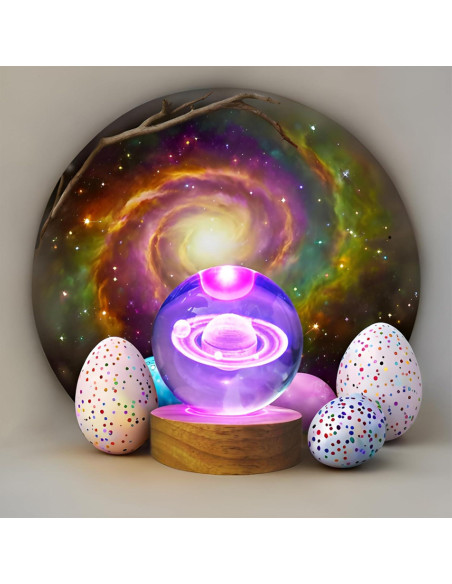 Bola de Cristal Saturno 80mm con Base LED Multicolor KAZETEC