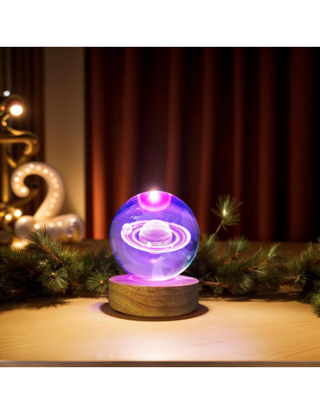 Bola de Cristal Saturno 80mm con Base LED Multicolor KAZETEC