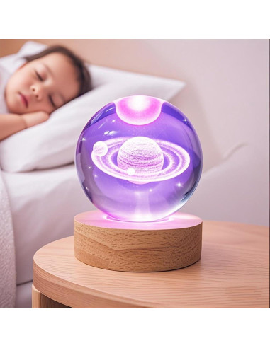 Bola de Cristal Saturno 80mm con Base LED Multicolor KAZETEC