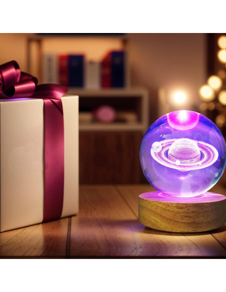 Bola de Cristal Saturno 80mm con Base LED Multicolor KAZETEC