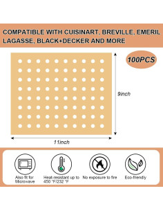 Forros de Horno de Freidora de Aire BYKITCHEN 100 Piezas 22.86x27.94 cm 2