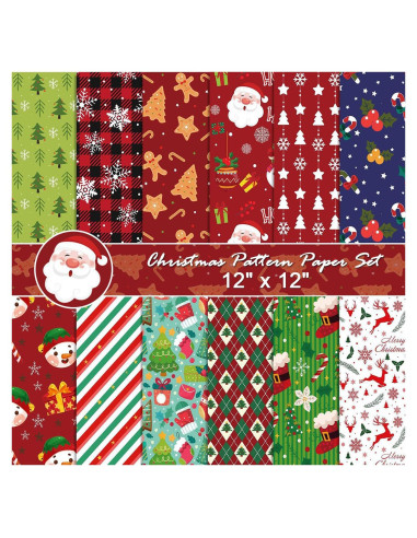 Juego de Papel de Patrón Navideño Sorkwo 24 Hojas 30.48cm