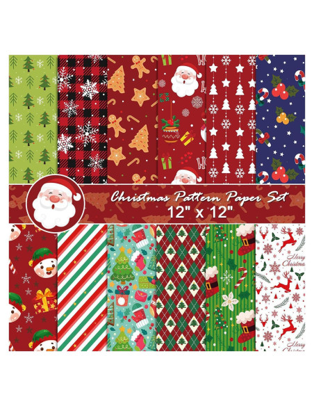 Juego de Papel de Patrón Navideño Sorkwo 24 Hojas 30.48cm