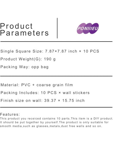 Calcomanías de Azulejo Vintage PONIIIEU 20x20cm 10 PCS