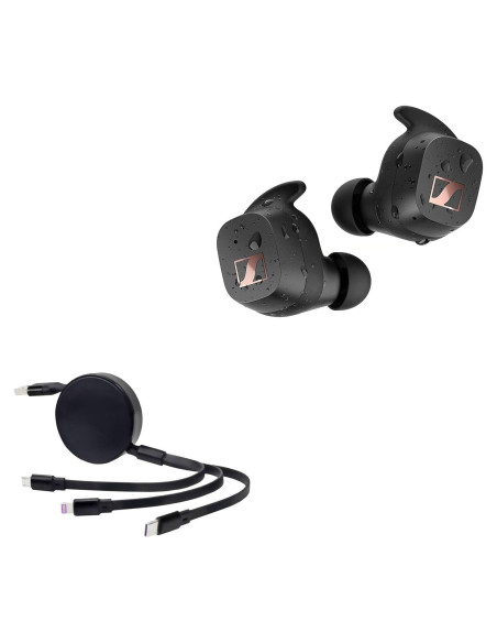 Cable retráctil BoxWave USB-C y Micro USB 100W para Sennheiser