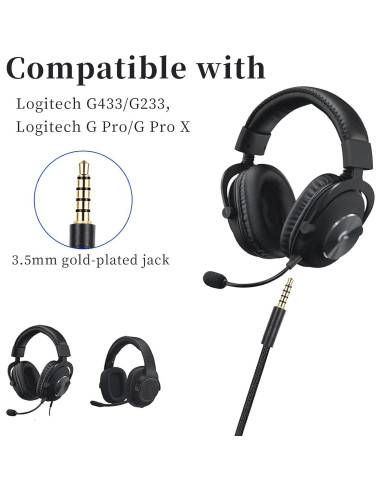 Cable de Auriculares Gaming Knomix G Pro X 3.5mm 2M Negro