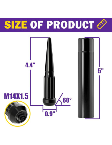 Juego de 24 Tuercas de Pico M14x1.5 Negras HOWBOW