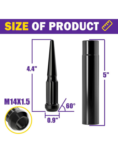 Juego de 24 Tuercas de Pico M14x1.5 Negras HOWBOW