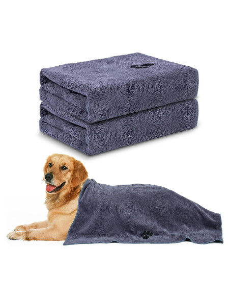 Toallas de Microfibra WOUSEDO para Perros - Paquete de 2 Gris