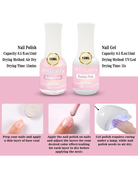 Esmalte de Uñas Rosa Allstarry 15ml Gel y Secado al Aire