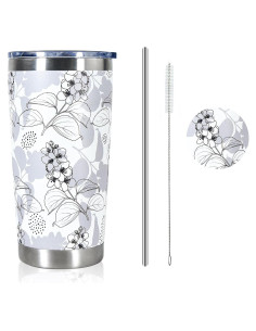 Taza de 600 ml CHLJAR acero inoxidable floral con tapa