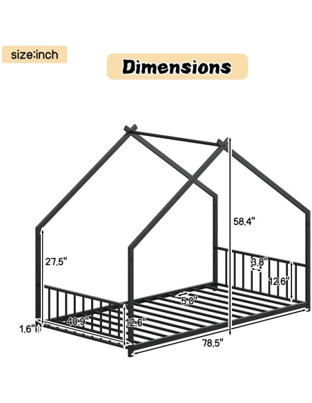 Cama Casa Twin WDYLWFHW con Luces LED y Estructura de Metal