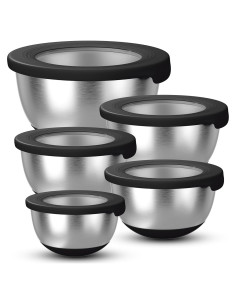 Juego de 5 Tazones de Mezcla KITEISCAT Acero Inoxidable Negro
