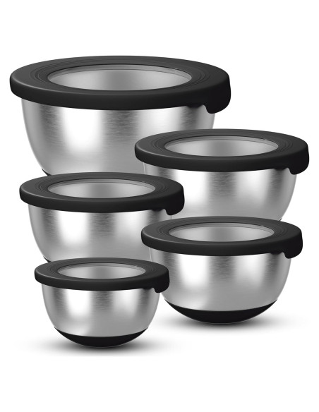 Juego de 5 Tazones de Mezcla KITEISCAT Acero Inoxidable Negro