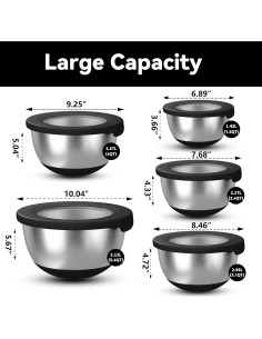 Juego de 5 Tazones de Mezcla KITEISCAT Acero Inoxidable Negro 2