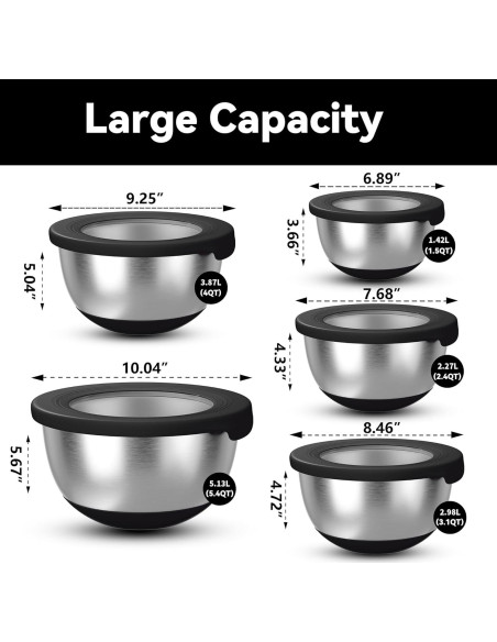 Juego de 5 Tazones de Mezcla KITEISCAT Acero Inoxidable Negro