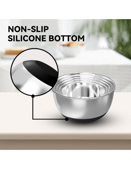 Juego de 5 Tazones de Mezcla KITEISCAT Acero Inoxidable Negro
