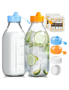 Paquete de 2 Botellas de Leche de Vidrio POIKSHARK 0.91L