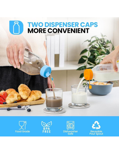 Paquete de 2 Botellas de Leche de Vidrio POIKSHARK 0.91L