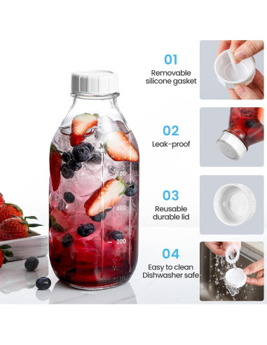 Paquete de 2 Botellas de Leche de Vidrio POIKSHARK 0.91L