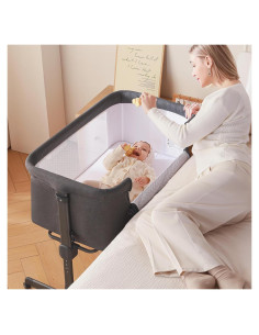 Cuna 3 en 1 Larex para Bebés Ajustable 7 Alturas Gris Oscuro