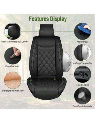 Cubiertas de Asiento de Coche Nilight Universales 2 PCS Negro