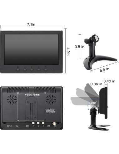 Monitor LCD 7" OSCY 1024x600 HDMI VGA AV BNC Control Remoto