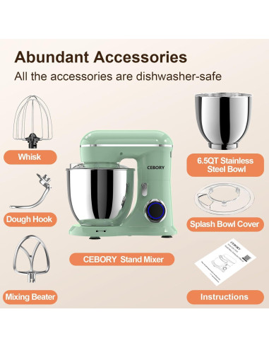 Mezclador de pie eléctrico CEBORY 6.5L 660W 10 velocidades Verde Agave