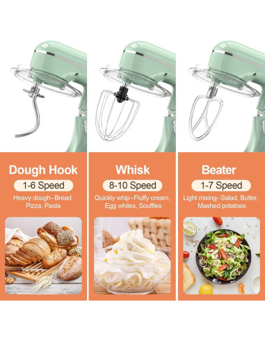 Mezclador de pie eléctrico CEBORY 6.5L 660W 10 velocidades Verde Agave