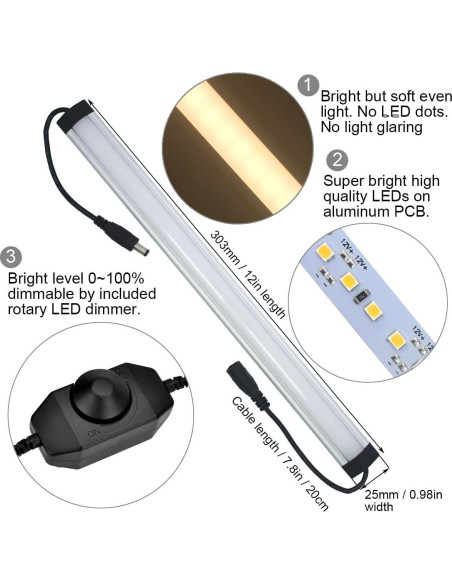Kit de 3 Barras de Luz LED Litever 30.48 cm 3000K 20W